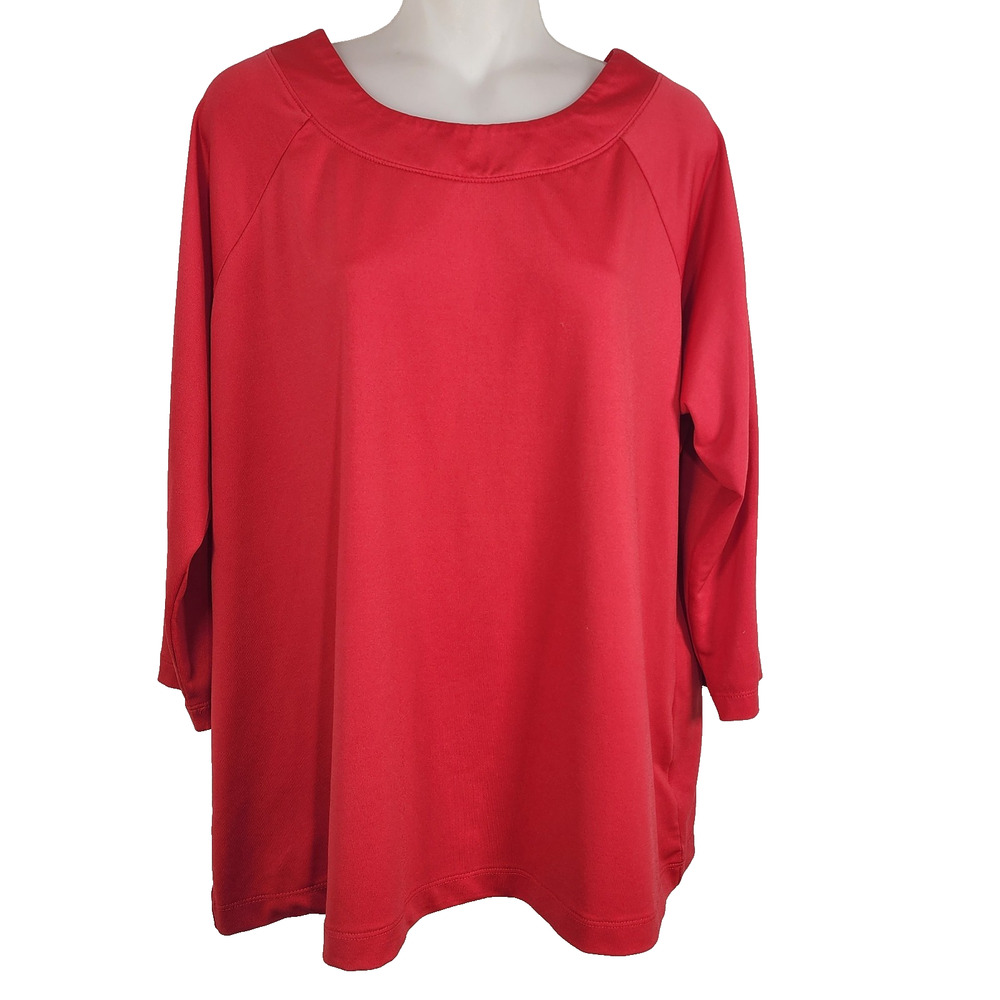 Susan Graver Essentials Butterknit 3/4 Sleeve Bateau Neck Top Red Size L A198716